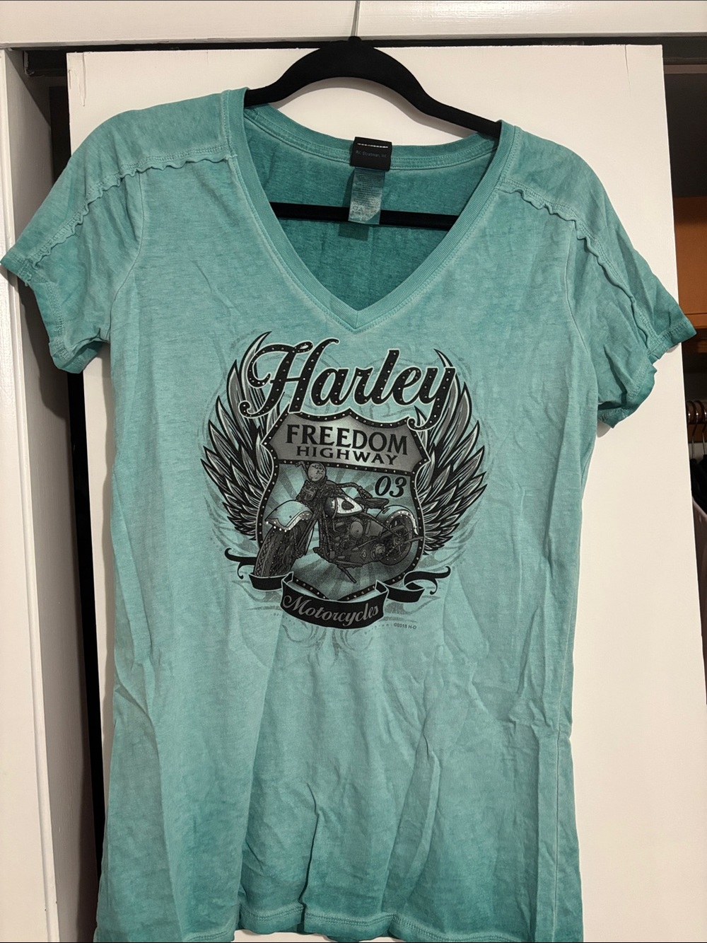 Harley-Davidson Aqua V-Neck Motorcycle Graphic Tee- Med